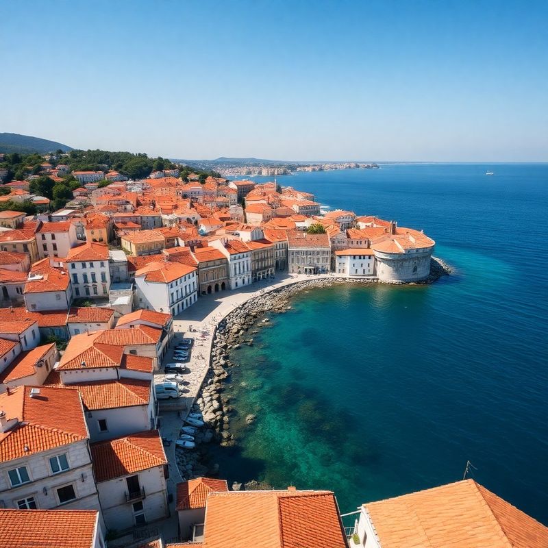 Zračni pogled na splitsku obalu s jadranskim morem i terakota krovovima